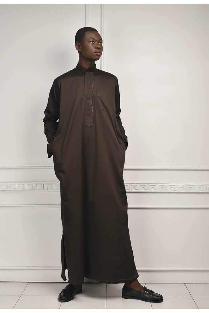 Coffee Brown Men's Kaftan with Print Accents.