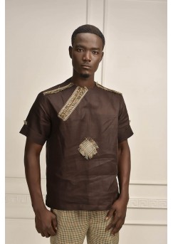 Men's Brown Linen Short Sleeve Shirt