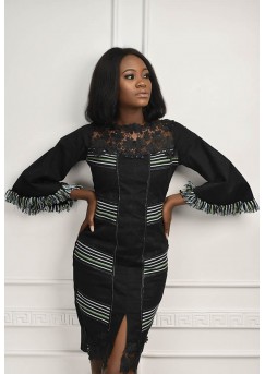 Authentic Kente Inspired Ladies Dress With Lace