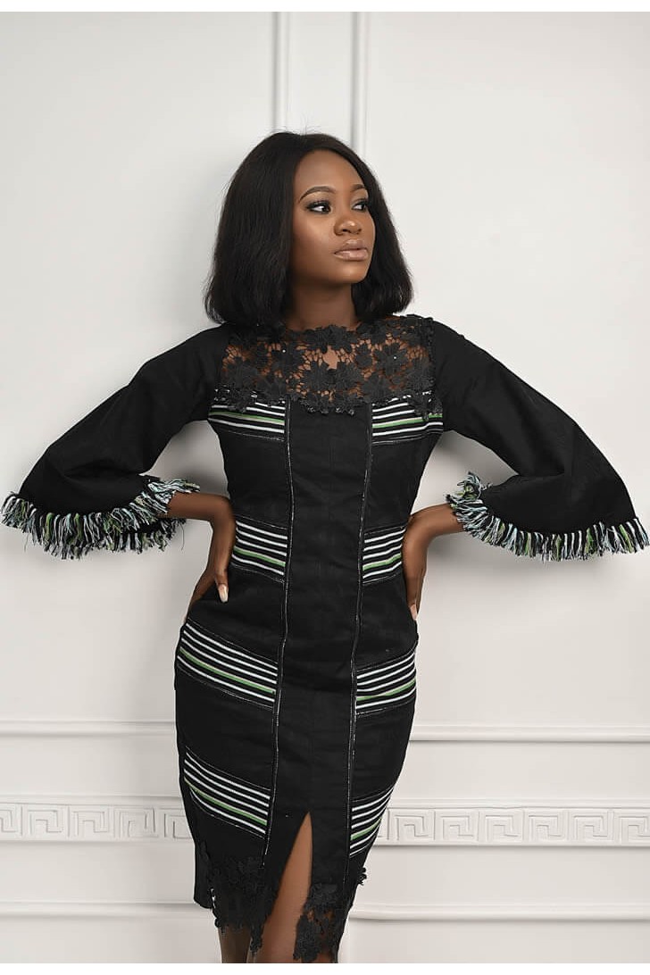 Authentic Kente Inspired Ladies Dress With Lace